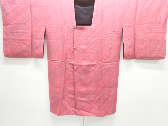 斜め縞に花模様織り出しリバーシブルロング道行コート